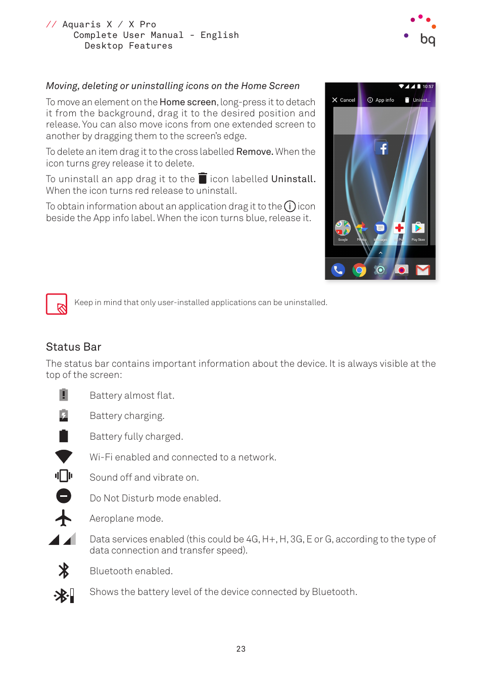 Status bar | BQ Aquaris XPro User Manual | Page 23 / 93