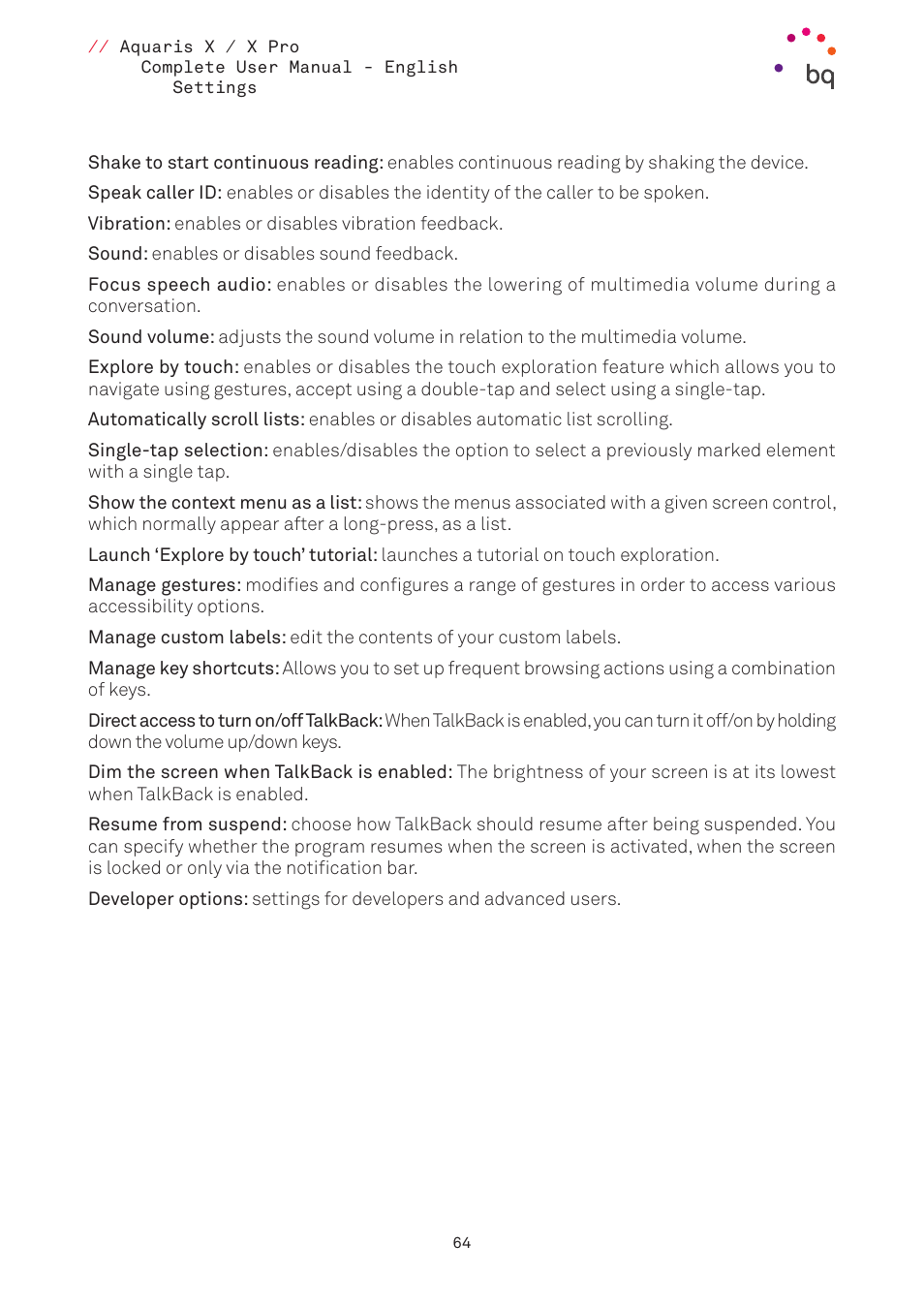 BQ Aquaris XPro User Manual | Page 64 / 93