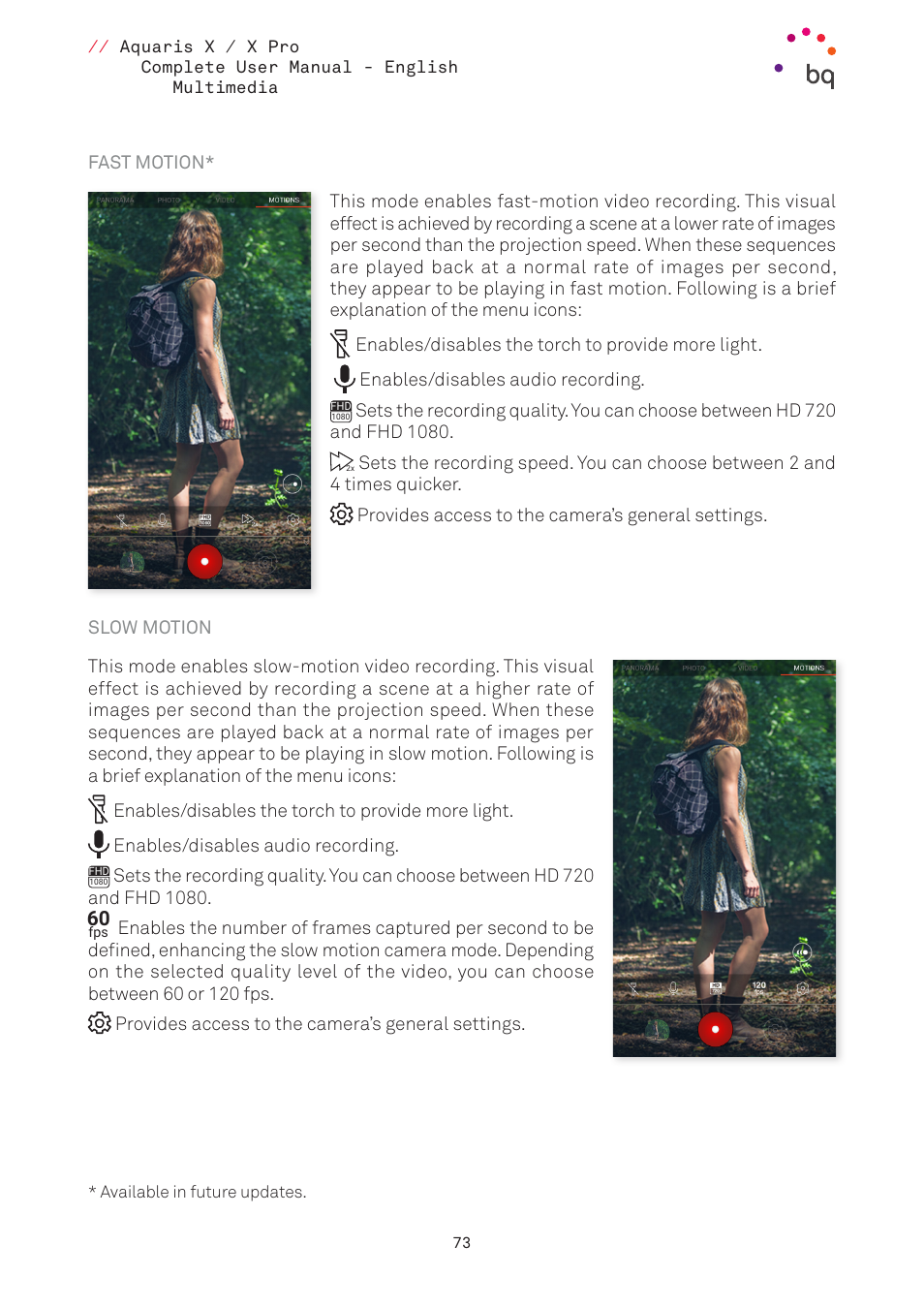 Fast motion, Slow motion | BQ Aquaris XPro User Manual | Page 73 / 93