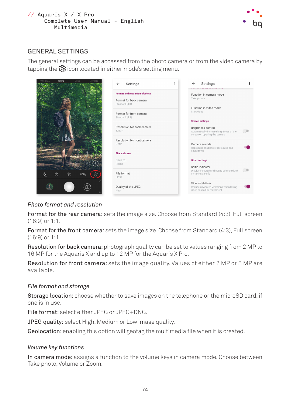 General settings | BQ Aquaris XPro User Manual | Page 74 / 93