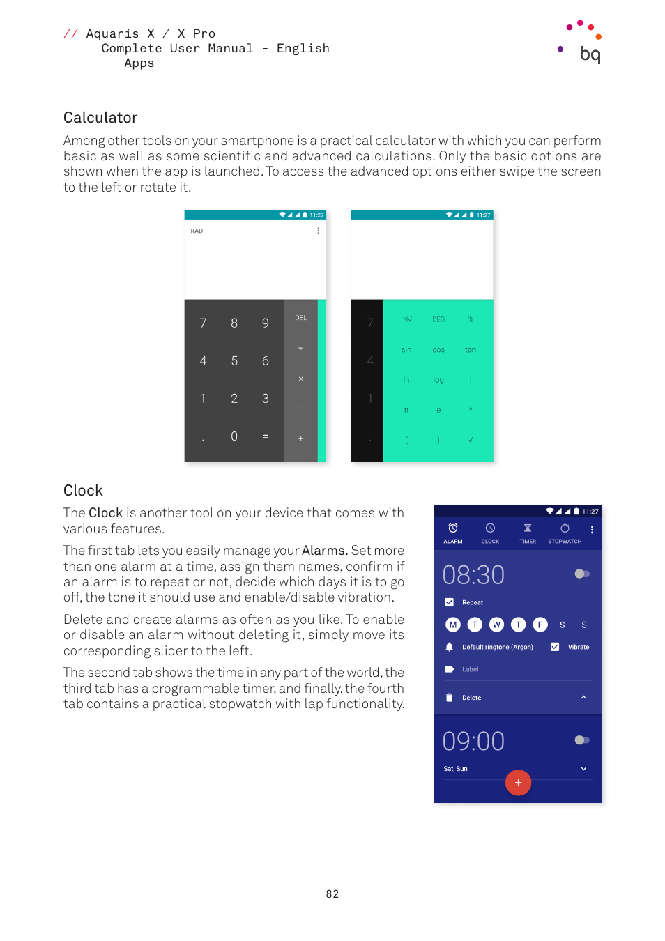 Calculator, Clock, 82 calculator | 82 clock | BQ Aquaris XPro User Manual | Page 82 / 93