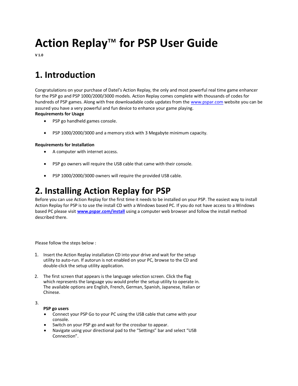 Datel REPLAY PSP 1000 User Manual | 7 pages