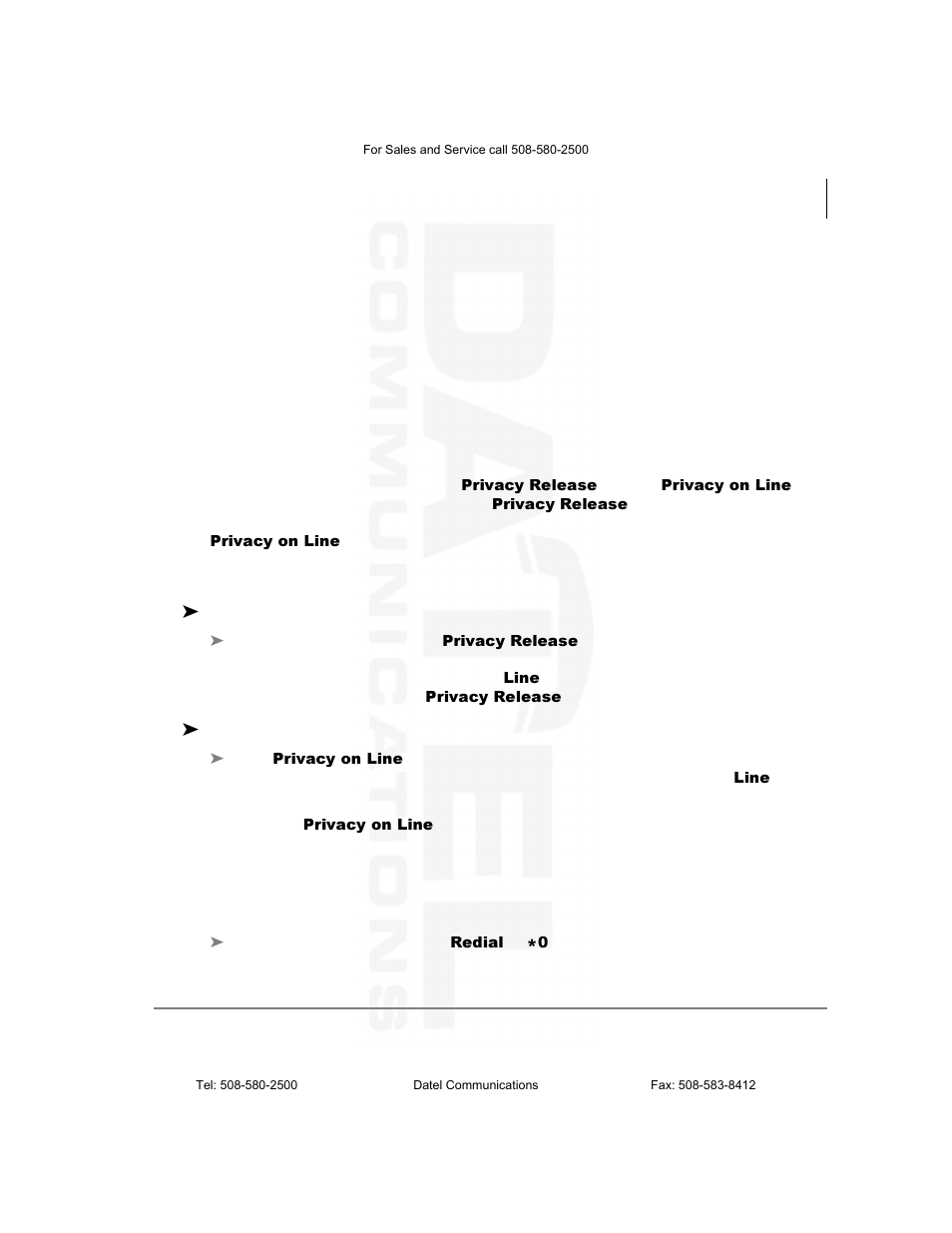 Privacy, Redial, Privacy redial | Datel DKT2104-CT User Manual | Page 61 / 77