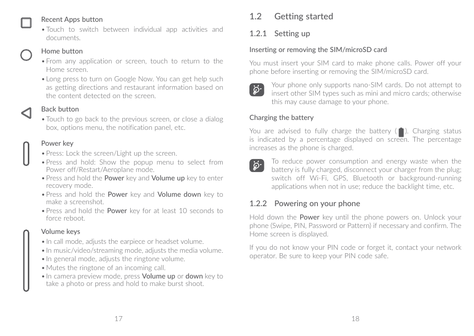 2 getting started, 1�2 getting started | Alcatel A5 LED 5085Y User Manual | Page 10 / 55