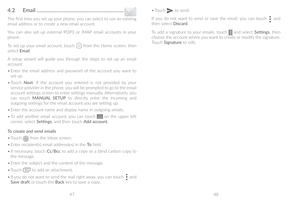 2 email, 4�2 email | Alcatel A5 LED 5085Y User Manual | Page 25 / 55