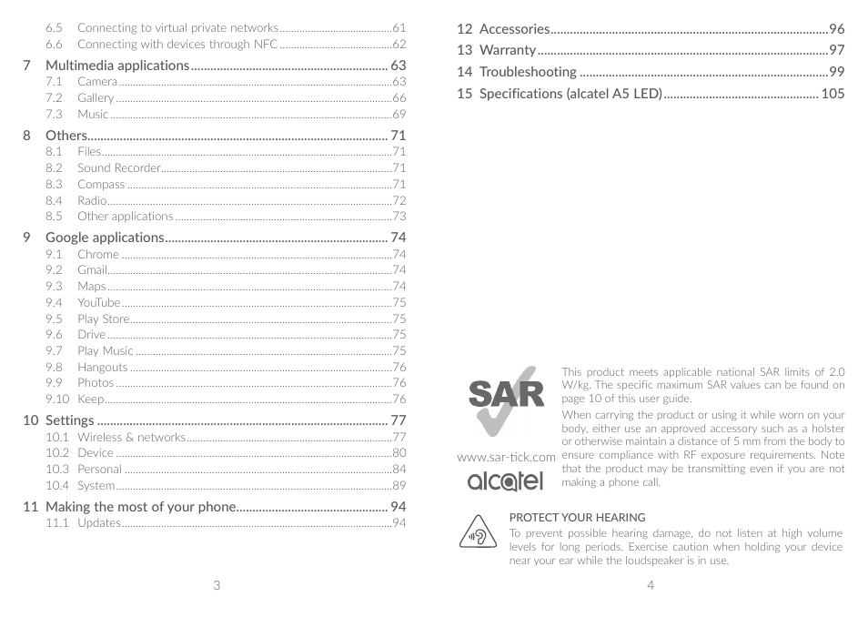 Alcatel A5 LED 5085Y User Manual | Page 3 / 55