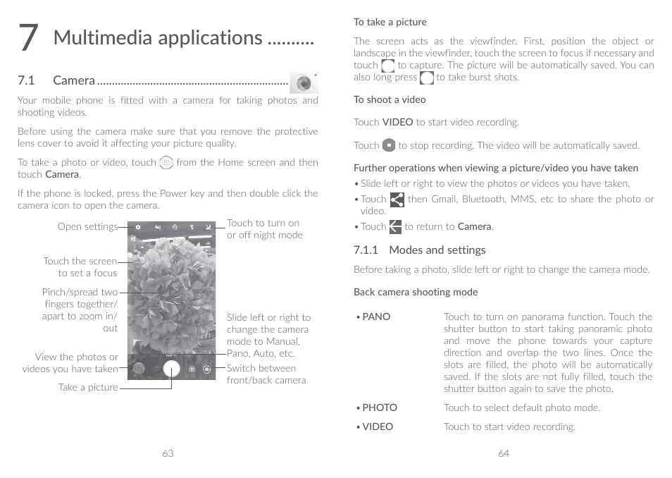 7 multimedia applications, 1 camera, Multimedia applications | Alcatel A5 LED 5085Y User Manual | Page 33 / 55