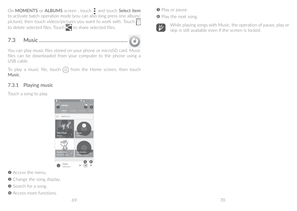 3 music, 7�3 music | Alcatel A5 LED 5085Y User Manual | Page 36 / 55