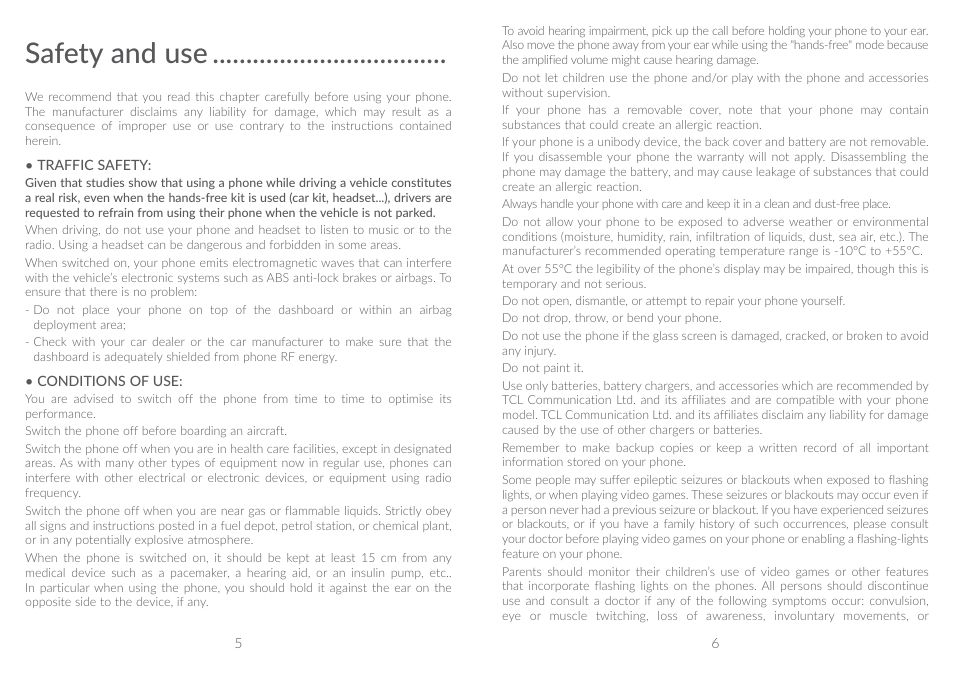 Safety and use | Alcatel A5 LED 5085Y User Manual | Page 4 / 55
