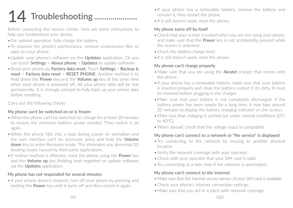14 troubleshooting, Troubleshooting | Alcatel A5 LED 5085Y User Manual | Page 51 / 55