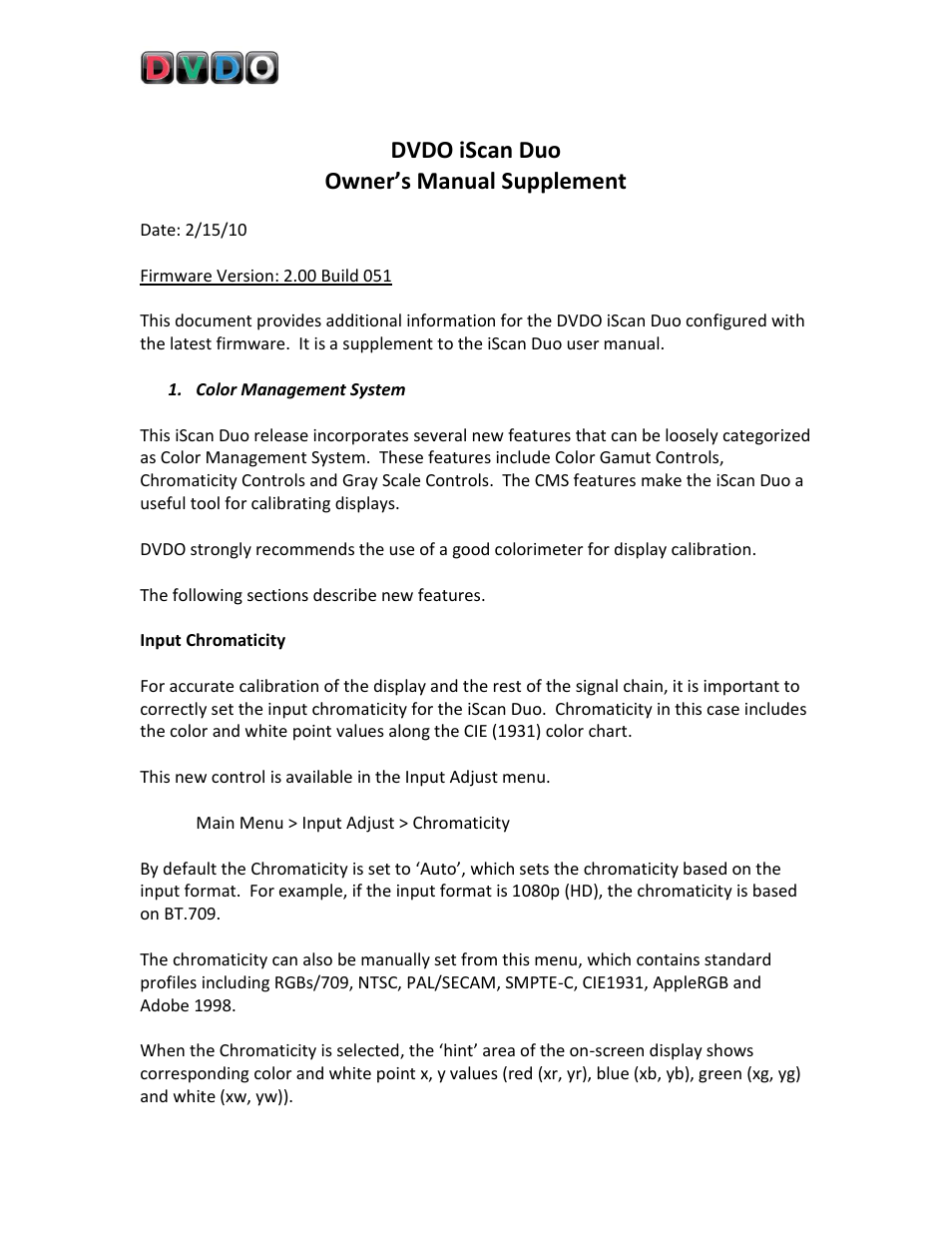 Dvdo iscan duo owner’s manual supplement | DVDO DVD VCR Combo User Manual | Page 11 / 15