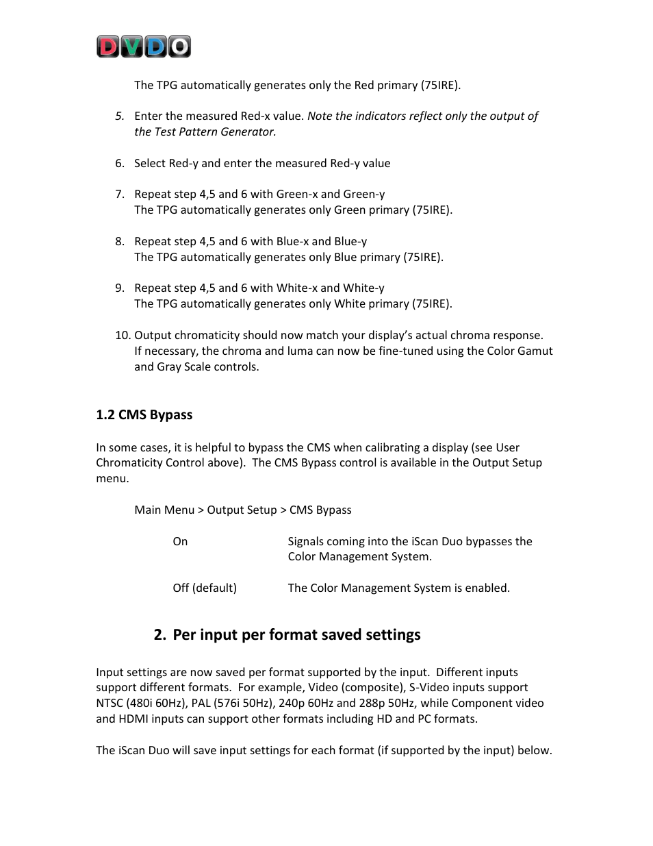 Per input per format saved settings | DVDO DVD VCR Combo User Manual | Page 4 / 15