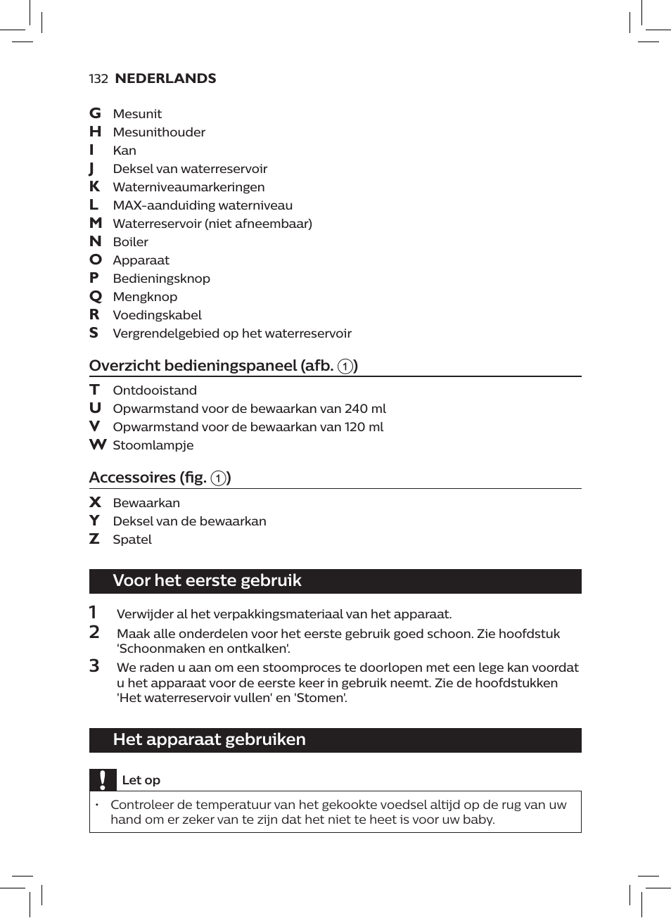 Voor het eerste gebruik, Het apparaat gebruiken | Philips AVENT SCF875/01 User Manual | Page 134 / 170