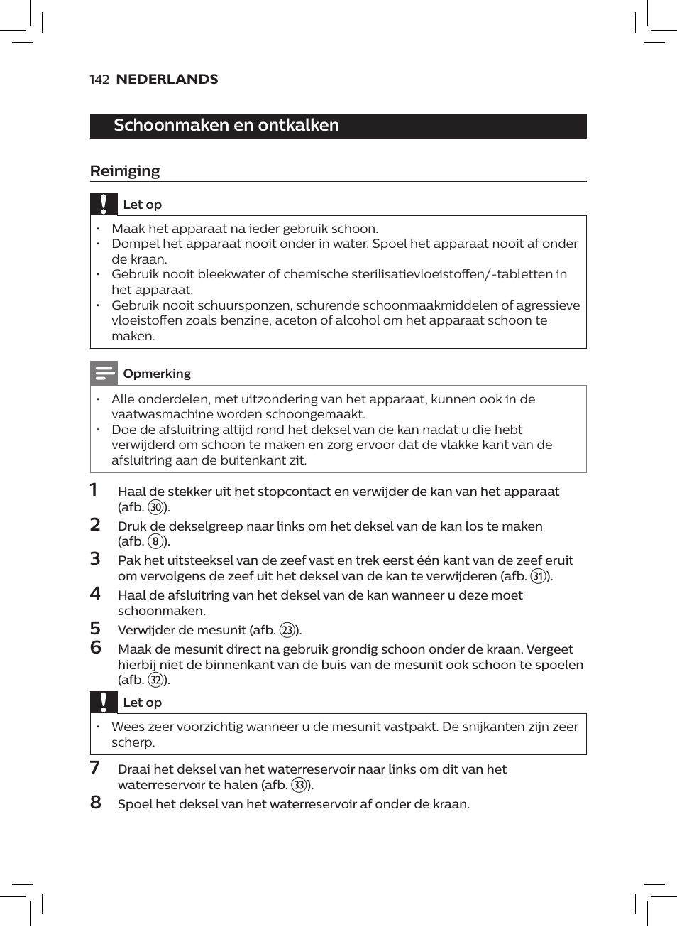 Schoonmaken en ontkalken | Philips AVENT SCF875/01 User Manual | Page 144 / 170