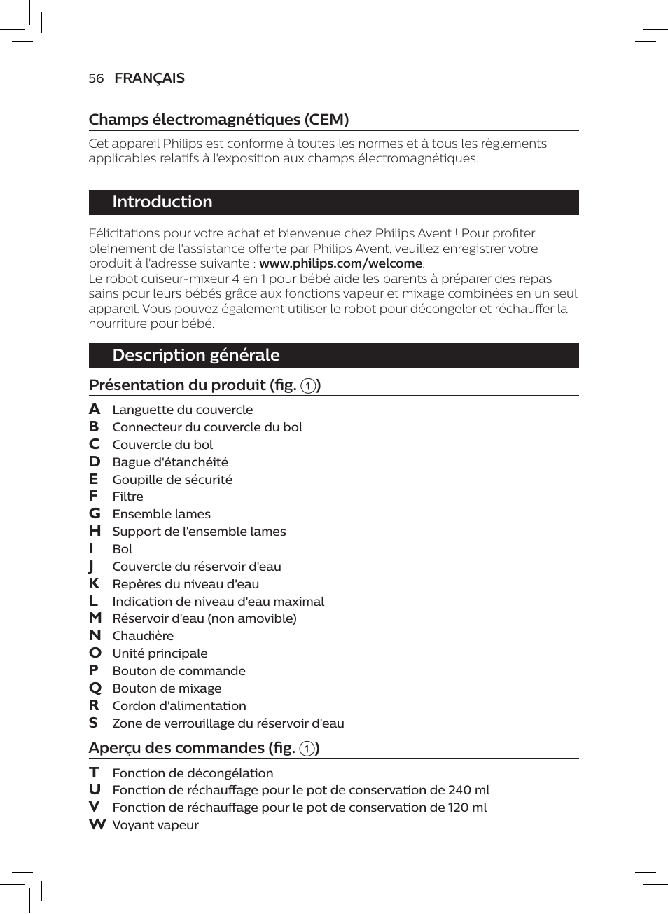 Introduction, Description générale | Philips AVENT SCF875/01 User Manual | Page 58 / 170