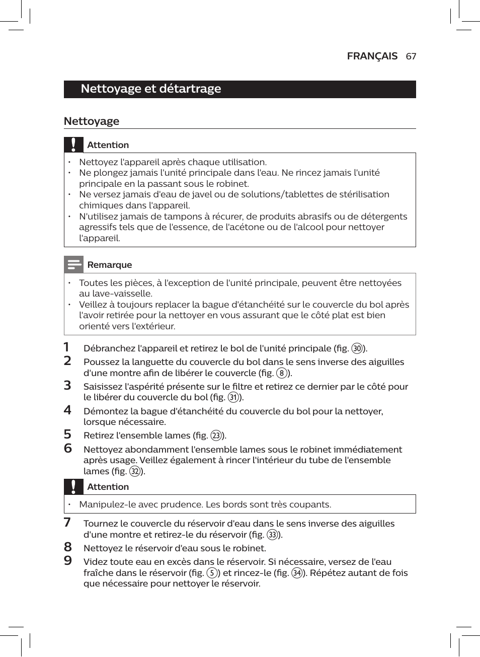 Nettoyage et détartrage | Philips AVENT SCF875/01 User Manual | Page 69 / 170