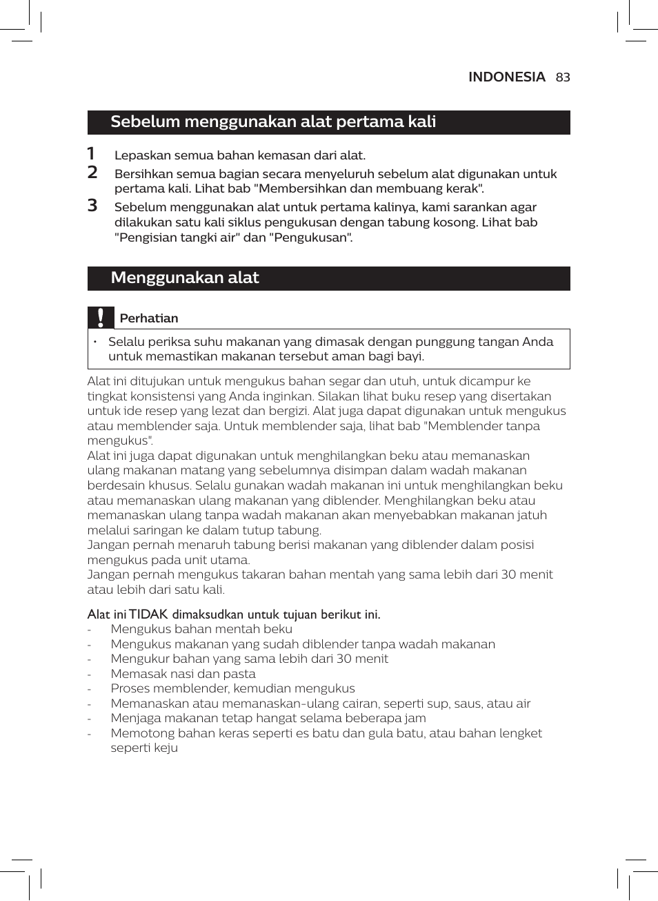 Sebelum menggunakan alat pertama kali, Menggunakan alat | Philips AVENT SCF875/01 User Manual | Page 85 / 170