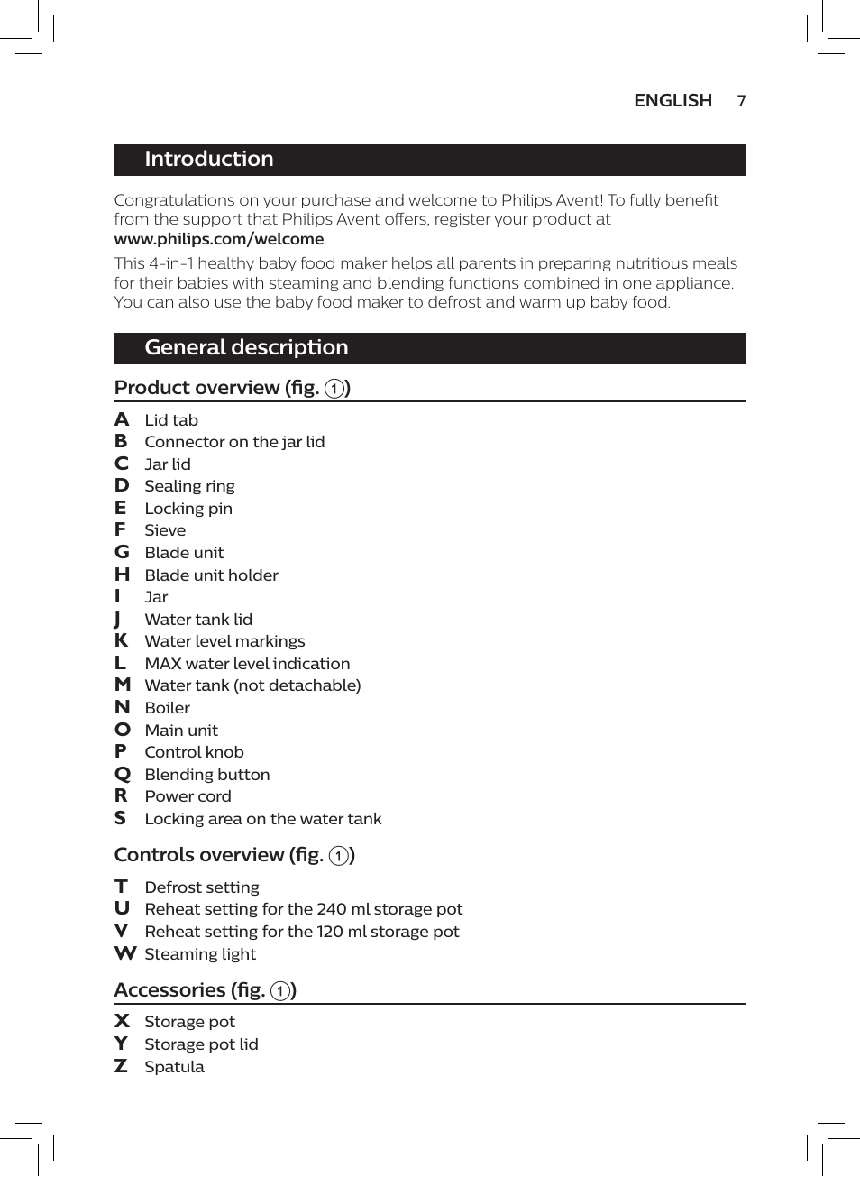 Introduction, General description | Philips AVENT SCF875/01 User Manual | Page 9 / 170