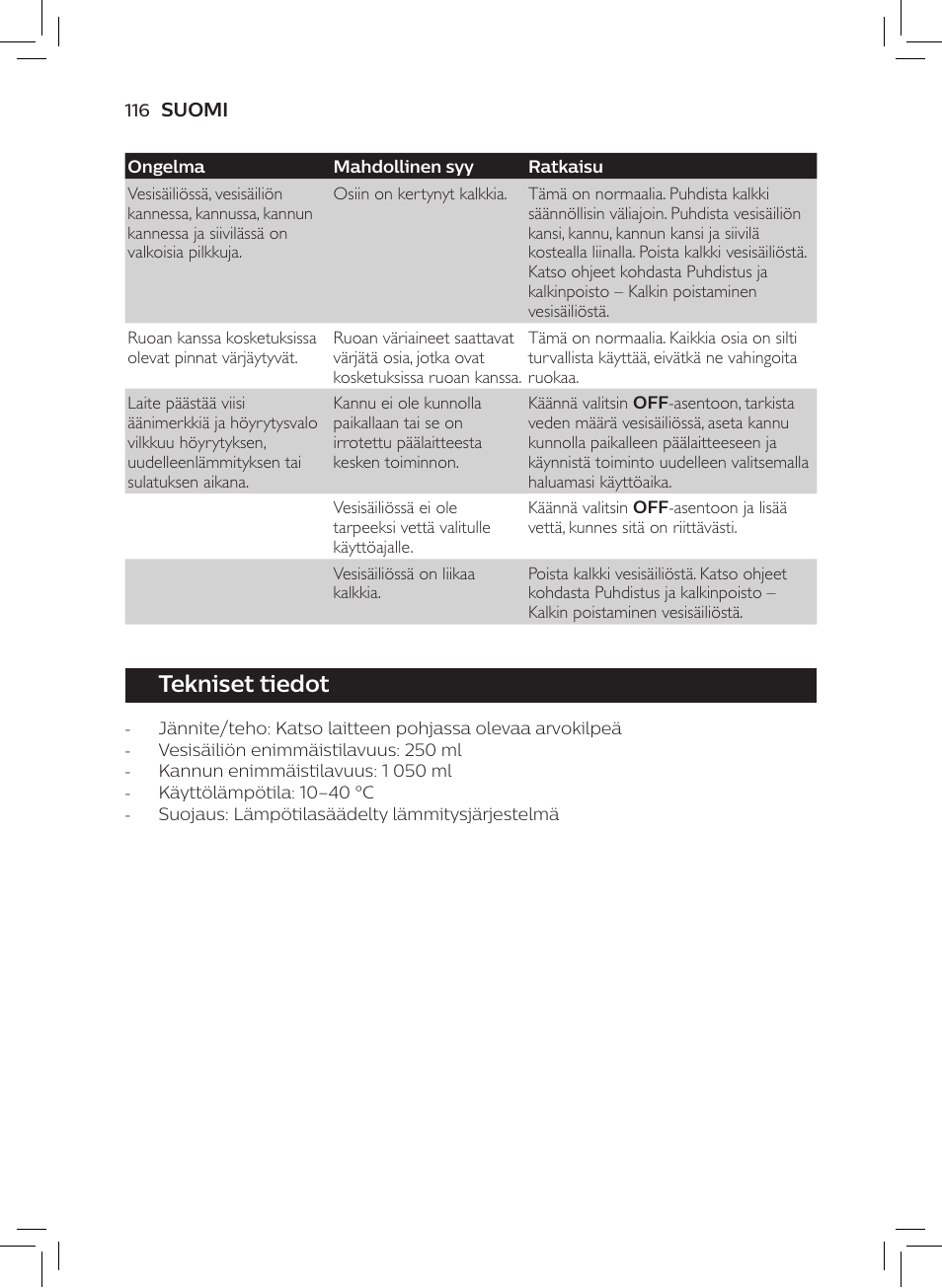 Tekniset tiedot | Philips AVENT SCF875/01 User Manual | Page 118 / 218