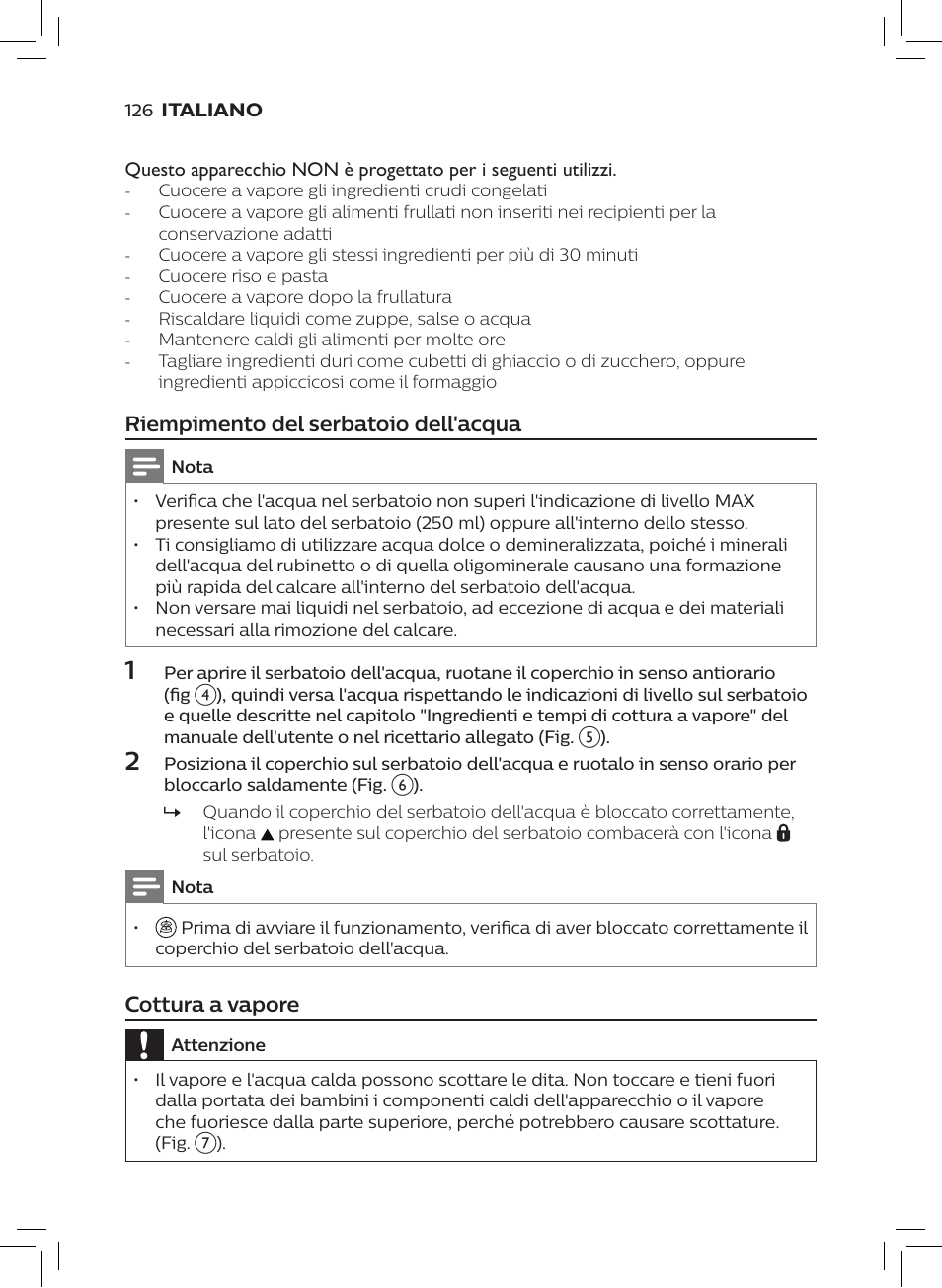 Riempimento del serbatoio dell'acqua, Cottura a vapore | Philips AVENT SCF875/01 User Manual | Page 128 / 218