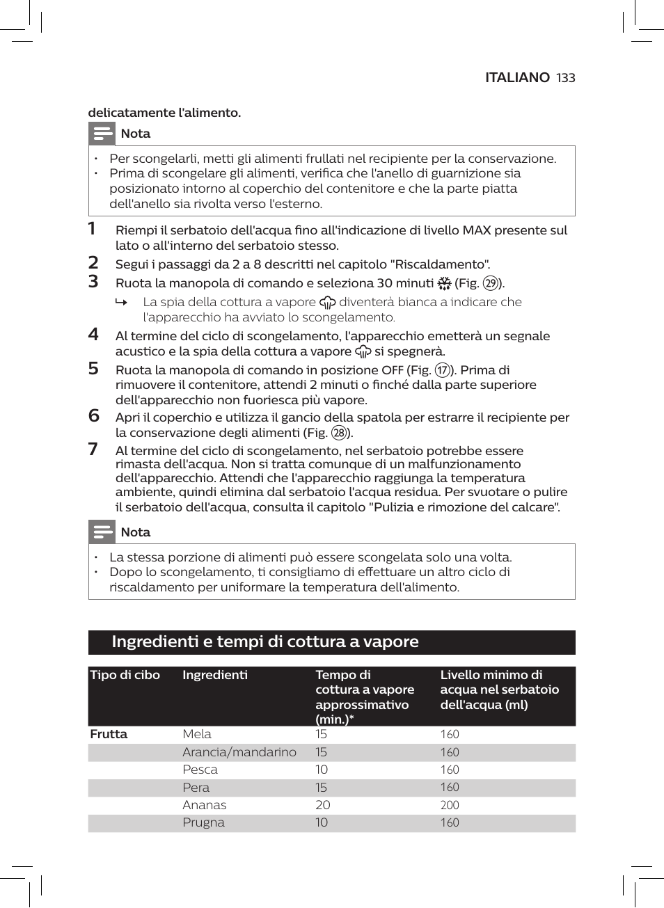Ingredienti e tempi di cottura a vapore | Philips AVENT SCF875/01 User Manual | Page 135 / 218
