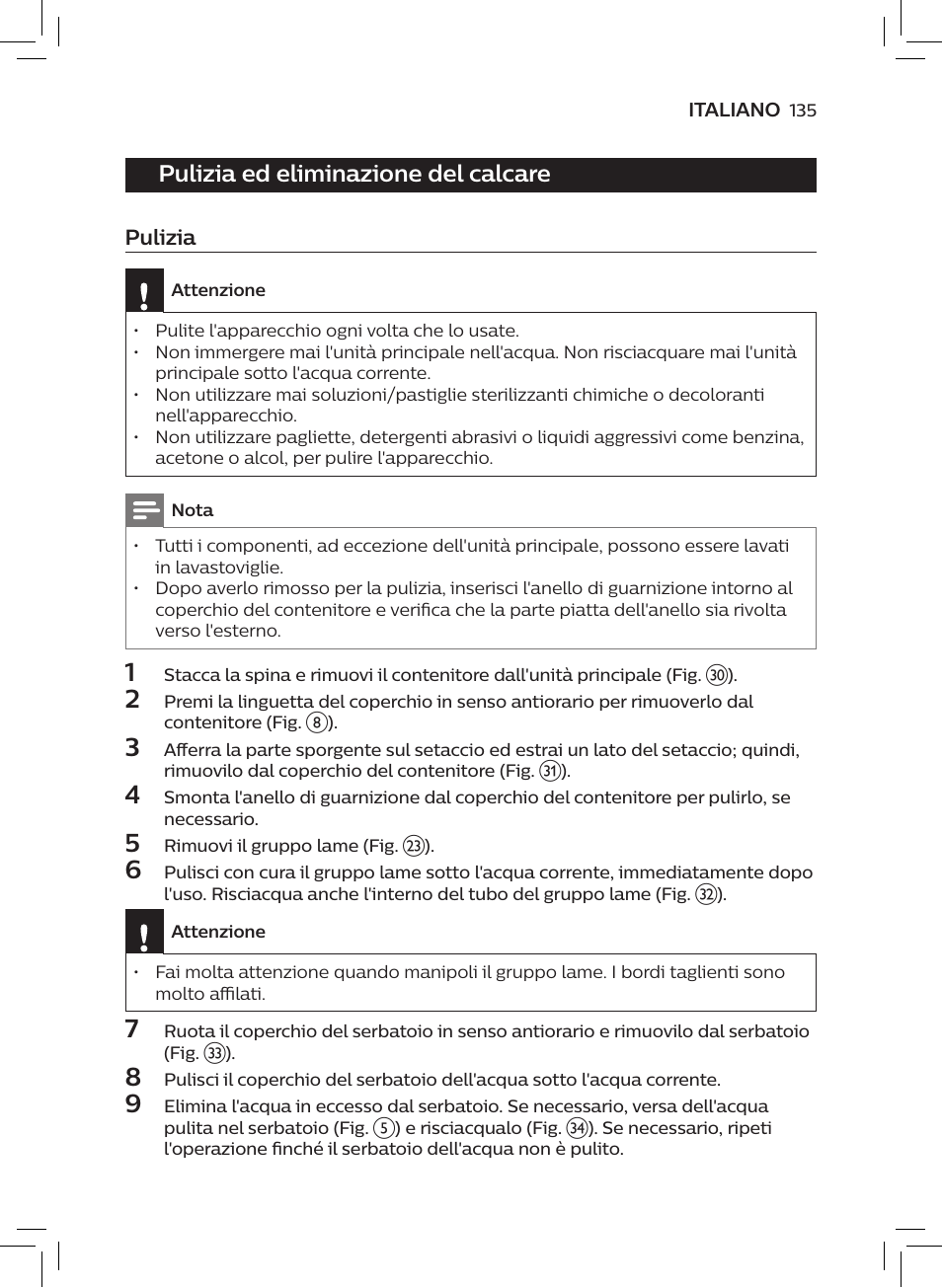 Pulizia ed eliminazione del calcare | Philips AVENT SCF875/01 User Manual | Page 137 / 218