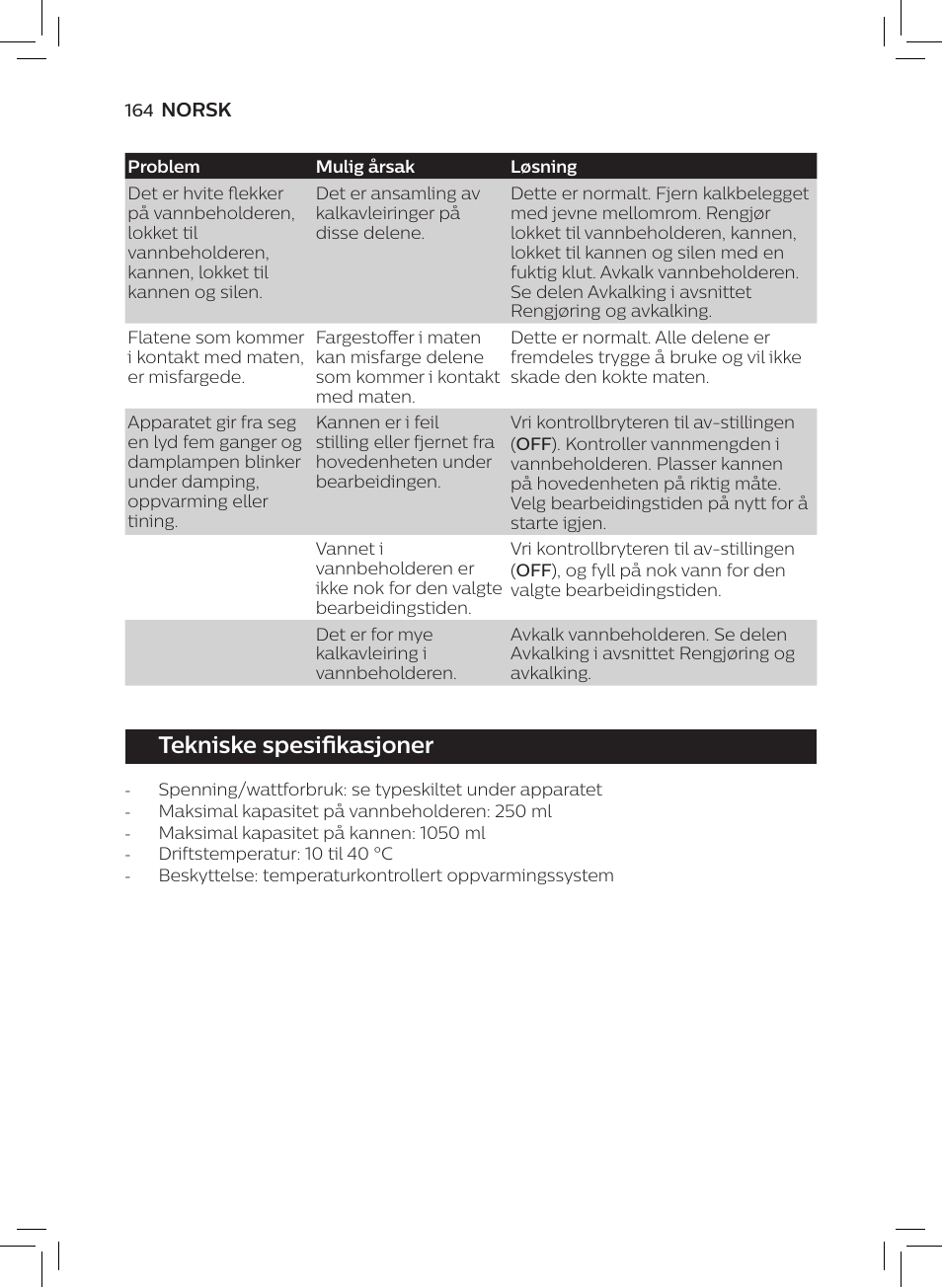 Tekniske spesifikasjoner | Philips AVENT SCF875/01 User Manual | Page 166 / 218