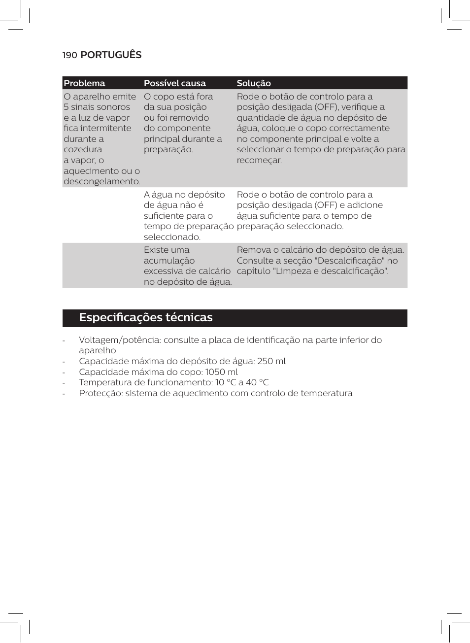 Especificações técnicas | Philips AVENT SCF875/01 User Manual | Page 192 / 218