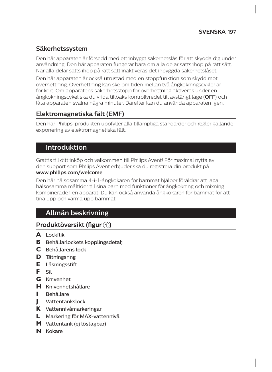 Introduktion, Allmän beskrivning | Philips AVENT SCF875/01 User Manual | Page 199 / 218