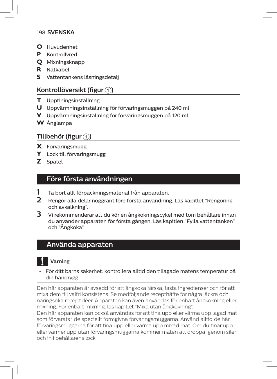 Före första användningen, Använda apparaten | Philips AVENT SCF875/01 User Manual | Page 200 / 218