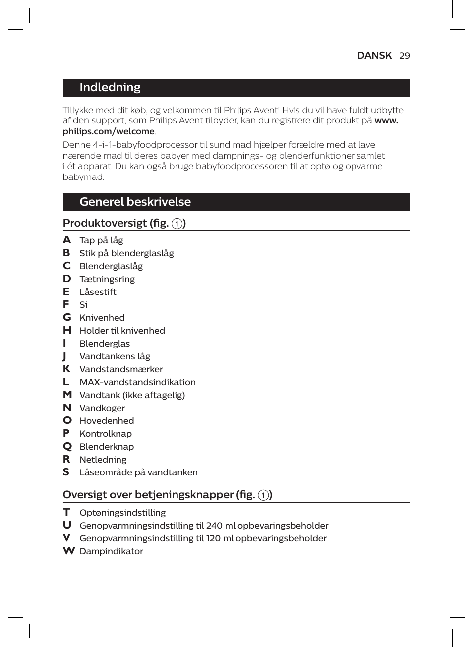 Indledning, Generel beskrivelse | Philips AVENT SCF875/01 User Manual | Page 31 / 218