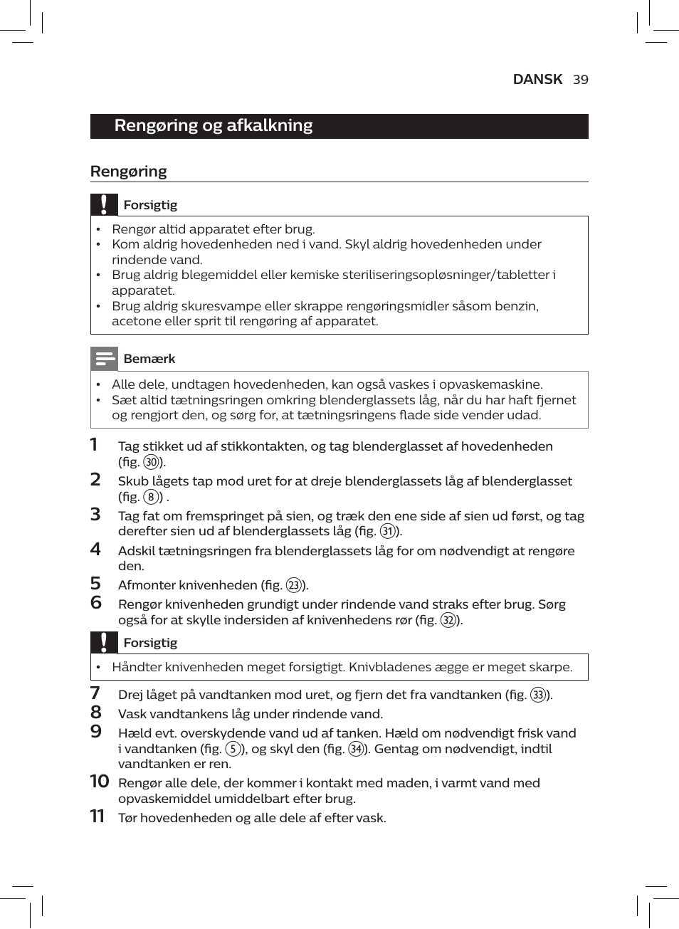 Rengøring og afkalkning | Philips AVENT SCF875/01 User Manual | Page 41 / 218