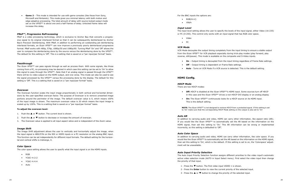 Hdmi config | DVDO VP50 User Manual | Page 16 / 26