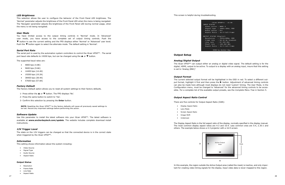 Output setup | DVDO VP50 User Manual | Page 18 / 26