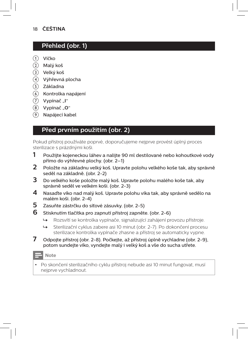 Přehled (obr. 1), Před prvním použitím (obr. 2) | Philips AVENT SCF922 User Manual | Page 16 / 70