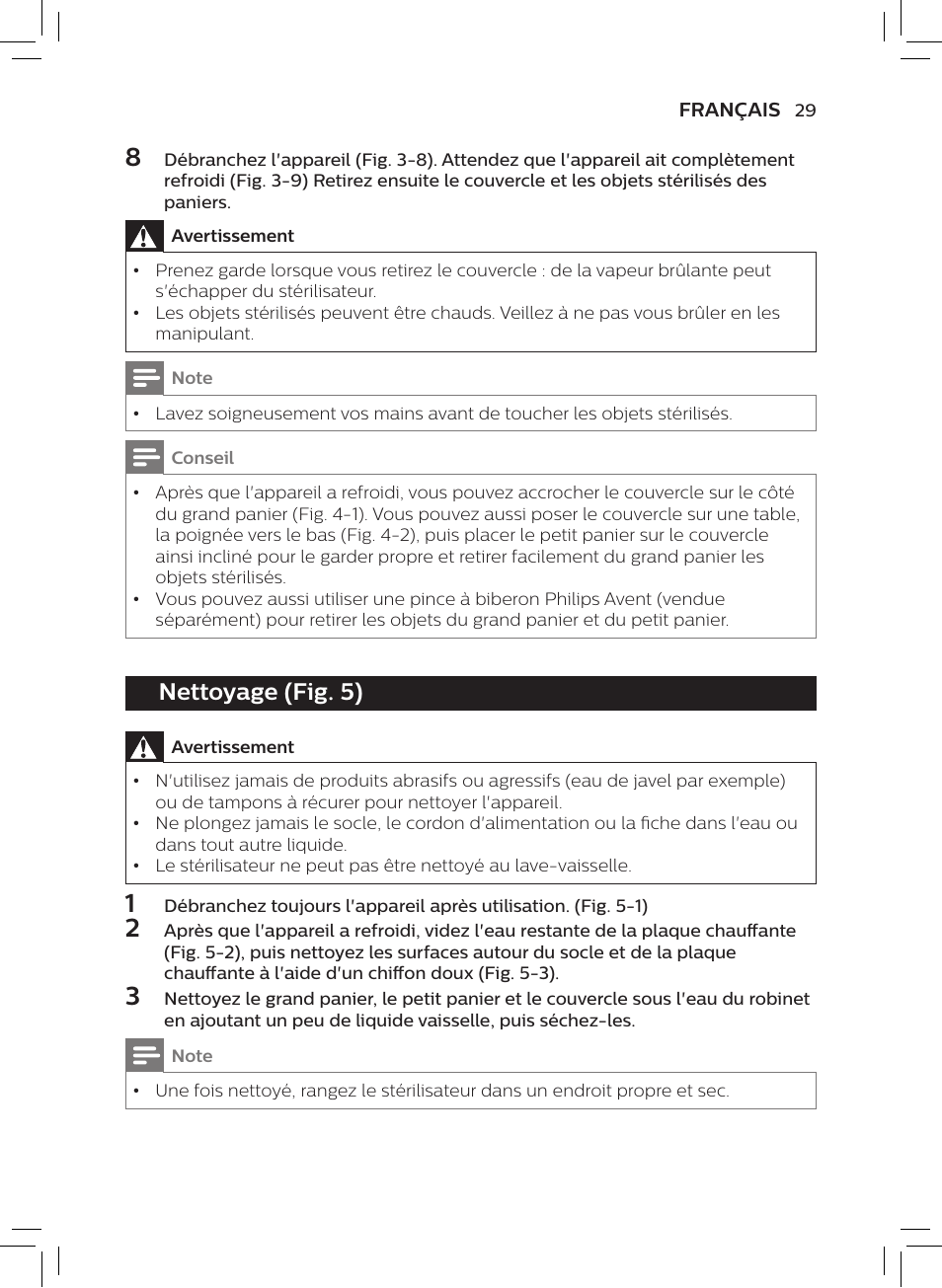 Nettoyage (fig. 5) | Philips AVENT SCF922 User Manual | Page 27 / 70