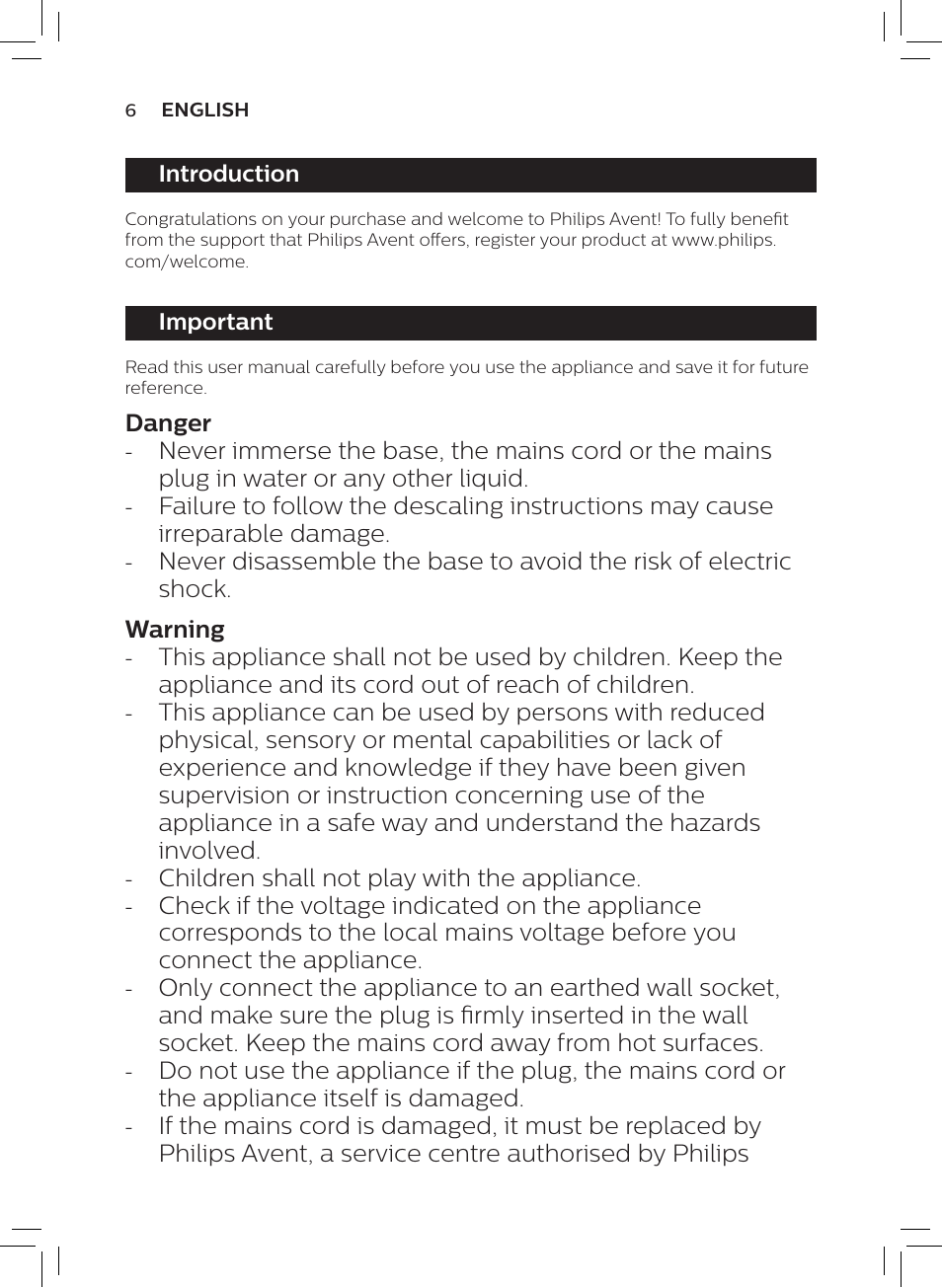Introduction, Important | Philips AVENT SCF922 User Manual | Page 4 / 70