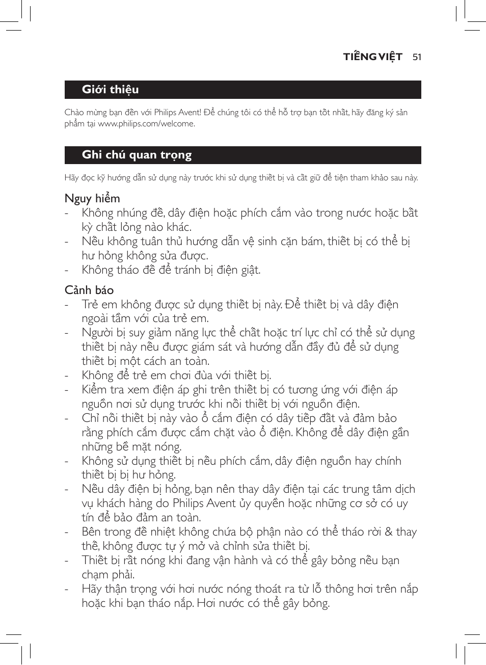 Giới thiệu, Ghi chú quan trọng | Philips AVENT SCF922 User Manual | Page 49 / 70