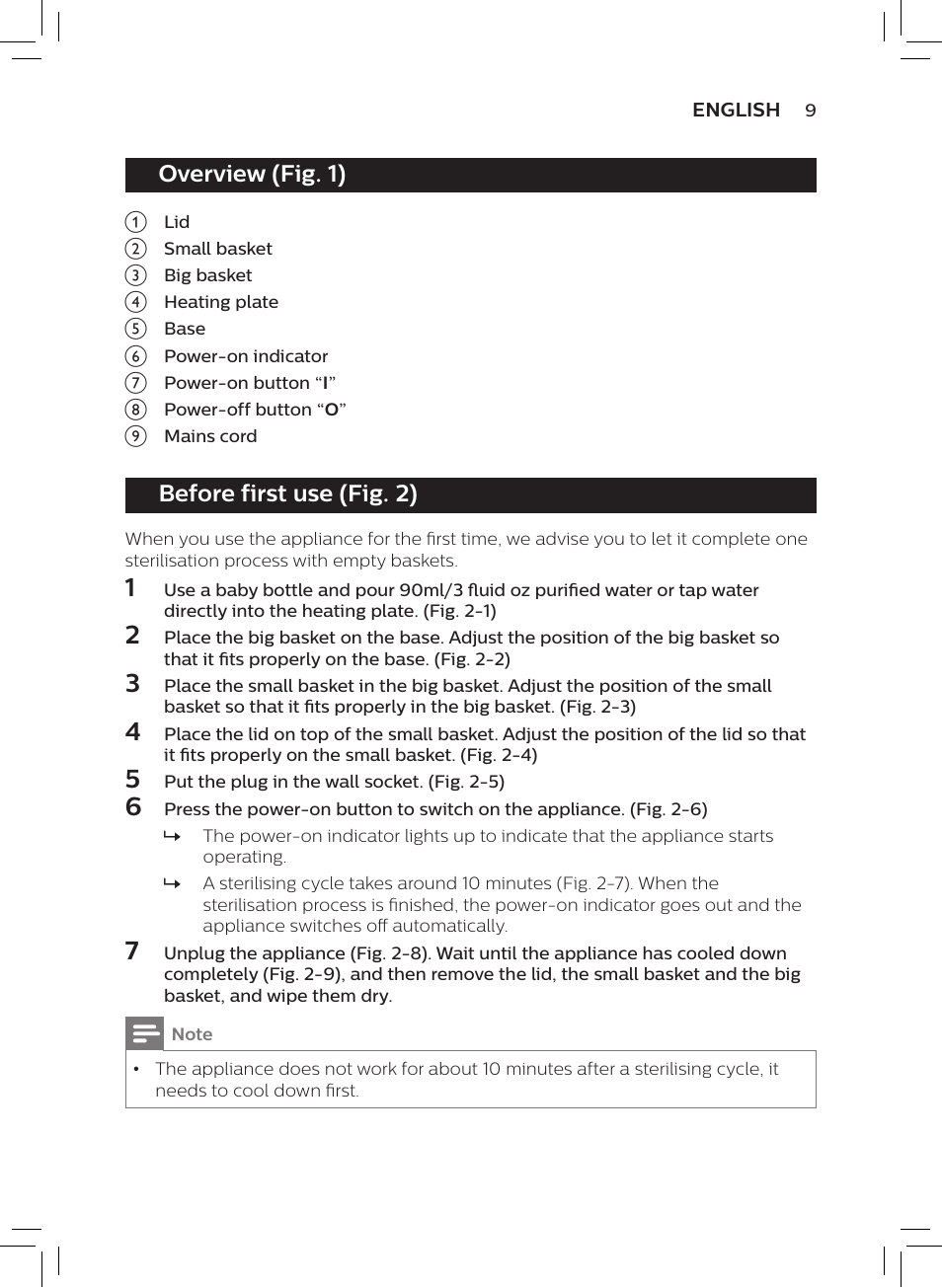 Overview (fig. 1), Before first use (fig. 2) | Philips AVENT SCF922 User Manual | Page 7 / 70