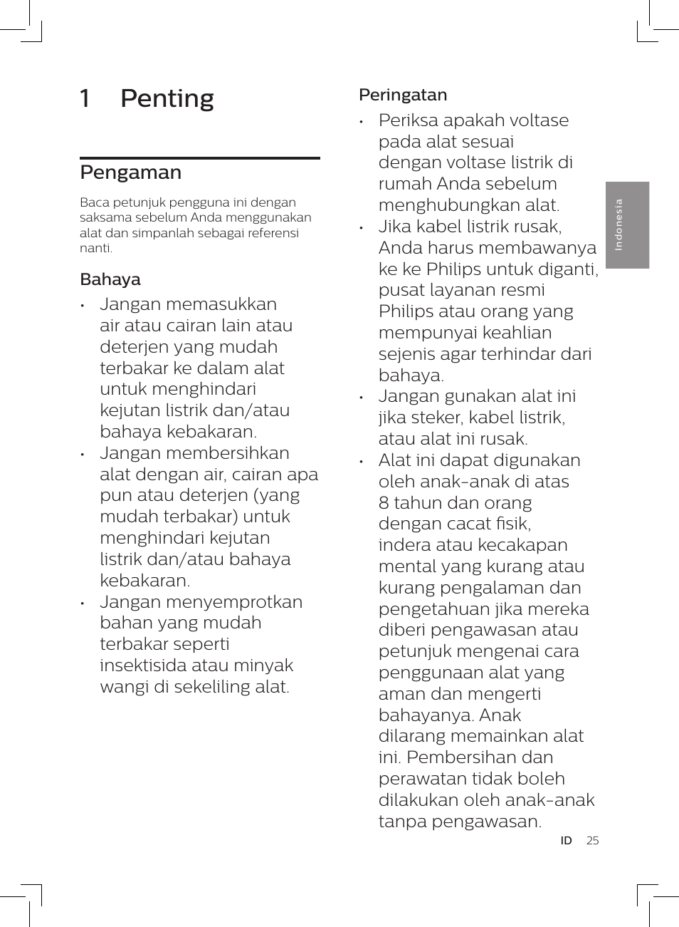 1 penting, Pengaman | Philips AC3256/30 User Manual | Page 25 / 84