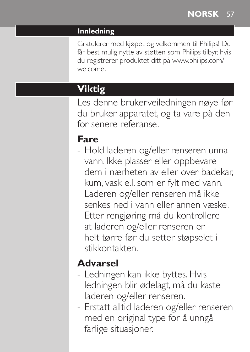 Norsk, Norsk 5 | Philips HX9172/10 User Manual | Page 57 / 92