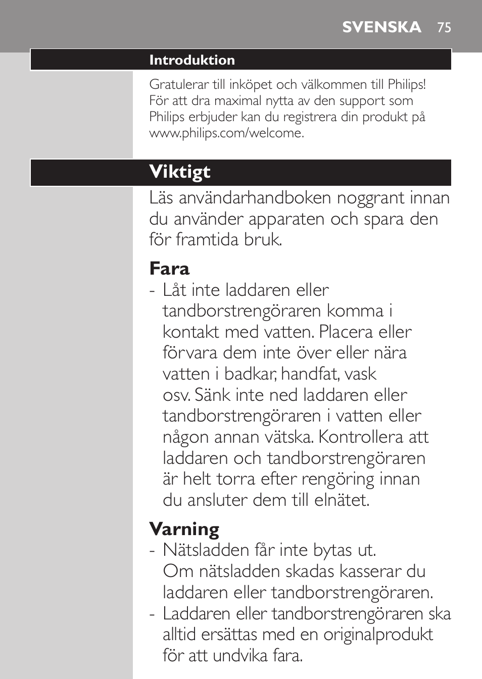 Svenska, Svenska 75 | Philips HX9172/10 User Manual | Page 75 / 92