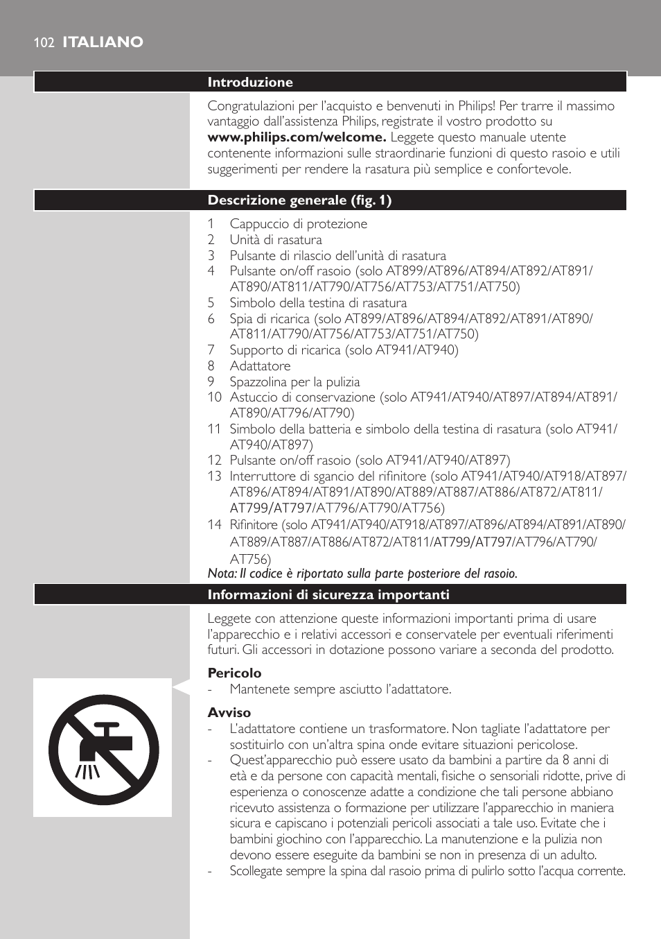 Italiano, Italiano 10 | Philips AT899/06 User Manual | Page 102 / 186