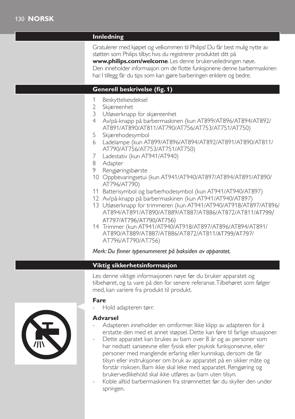 Norsk | Philips AT899/06 User Manual | Page 130 / 186