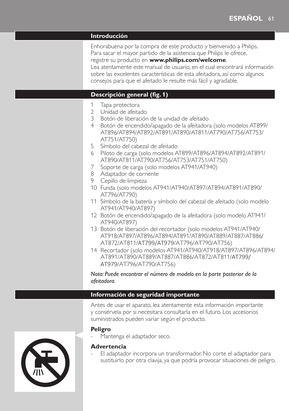 Español, Español 61 | Philips AT899/06 User Manual | Page 61 / 186