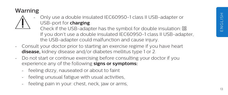 Warning | Philips DL8790/10 User Manual | Page 13 / 92