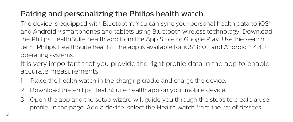 Pairing and personalizing the philips health watch | Philips DL8790/10 User Manual | Page 24 / 92