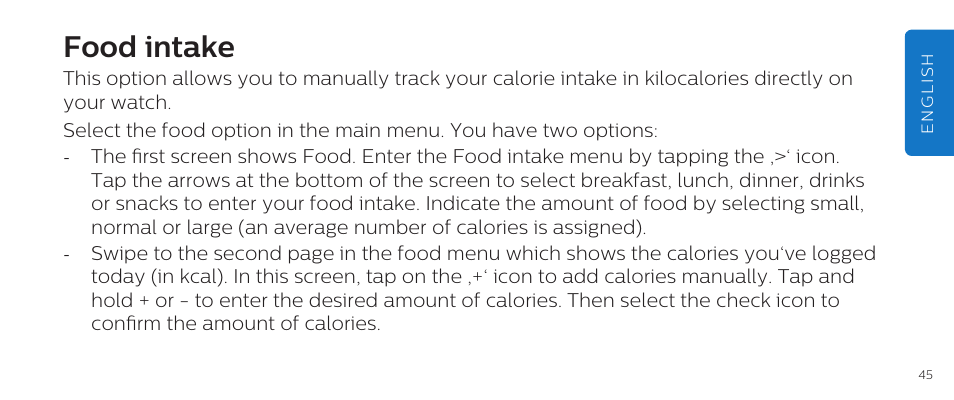 Food intake | Philips DL8790/10 User Manual | Page 45 / 92