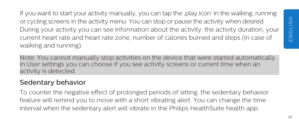 Sedentary behavior | Philips DL8790/10 User Manual | Page 47 / 92