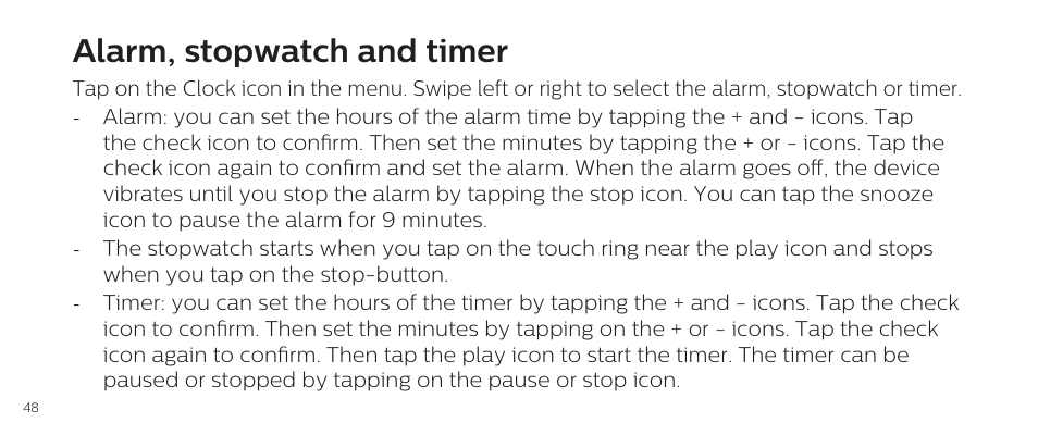 Alarm, stopwatch and timer | Philips DL8790/10 User Manual | Page 48 / 92